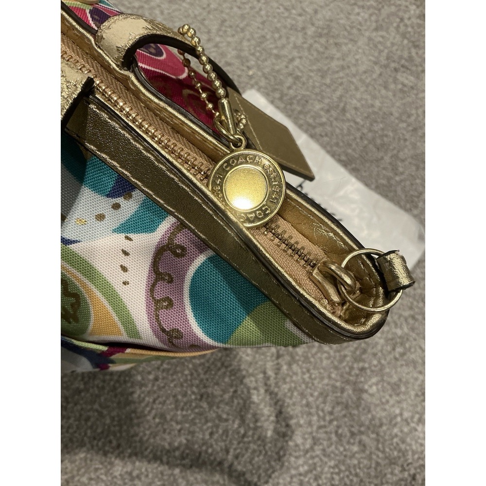 VINTAGE Multicolored Coach Purse Over the Shoulder Bag Y2K Pink & Gold - Picture 9 of 16